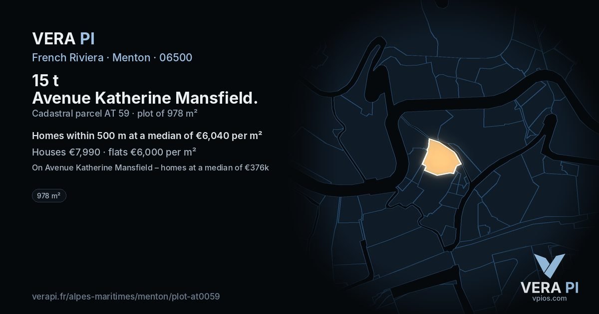 15 t Avenue Katherine Mansfield, Menton at night – the plot lit, the parcels around coloured by the prices near them