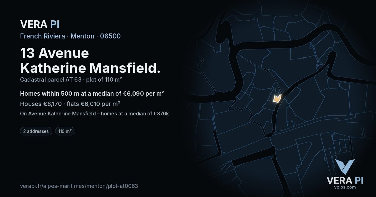 13 Avenue Katherine Mansfield, Menton at night – the plot lit, the parcels around coloured by the prices near them