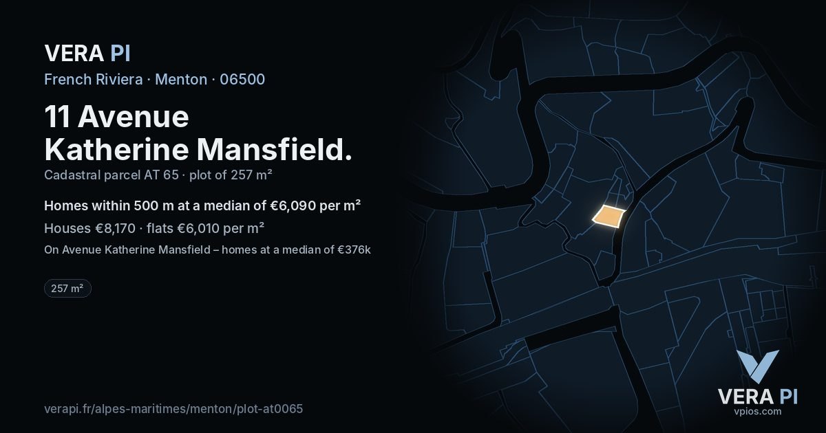 11 Avenue Katherine Mansfield, Menton at night – the plot lit, the parcels around coloured by the prices near them