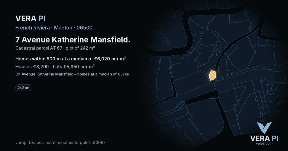 7 Avenue Katherine Mansfield, Menton at night – the plot lit, the parcels around coloured by the prices near them