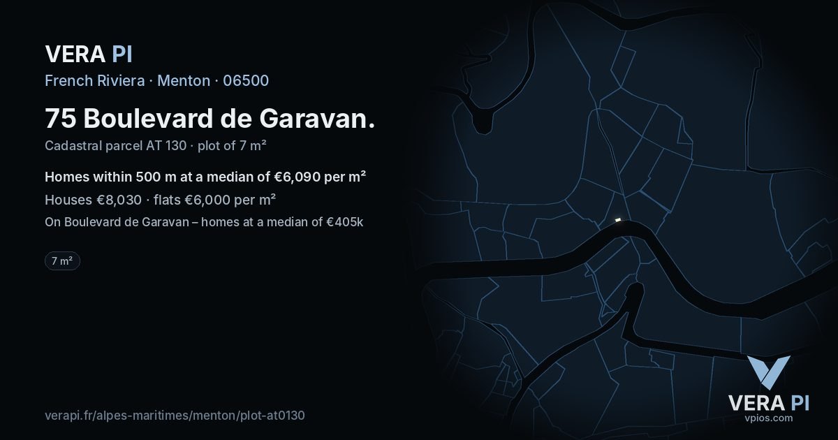 75 Boulevard de Garavan, Menton at night – the plot lit, the parcels around coloured by the prices near them