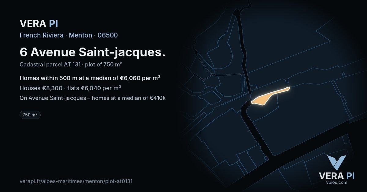 6 Avenue Saint-jacques, Menton at night – the plot lit, the parcels around coloured by the prices near them