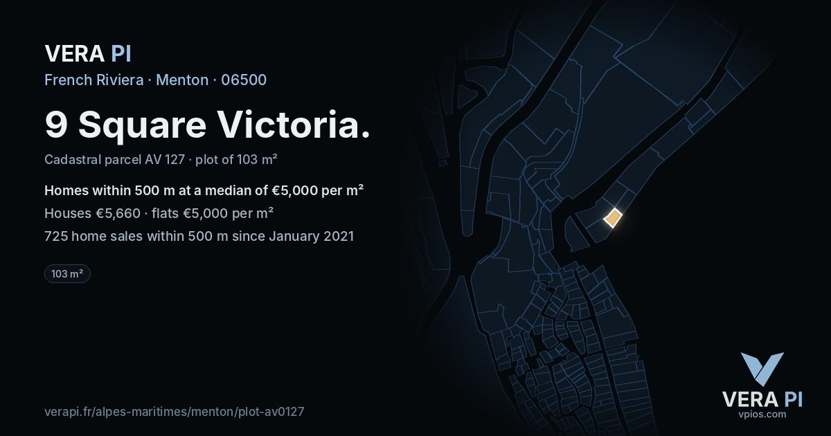 9 Square Victoria, Menton at night – the plot lit, the parcels around coloured by the prices near them