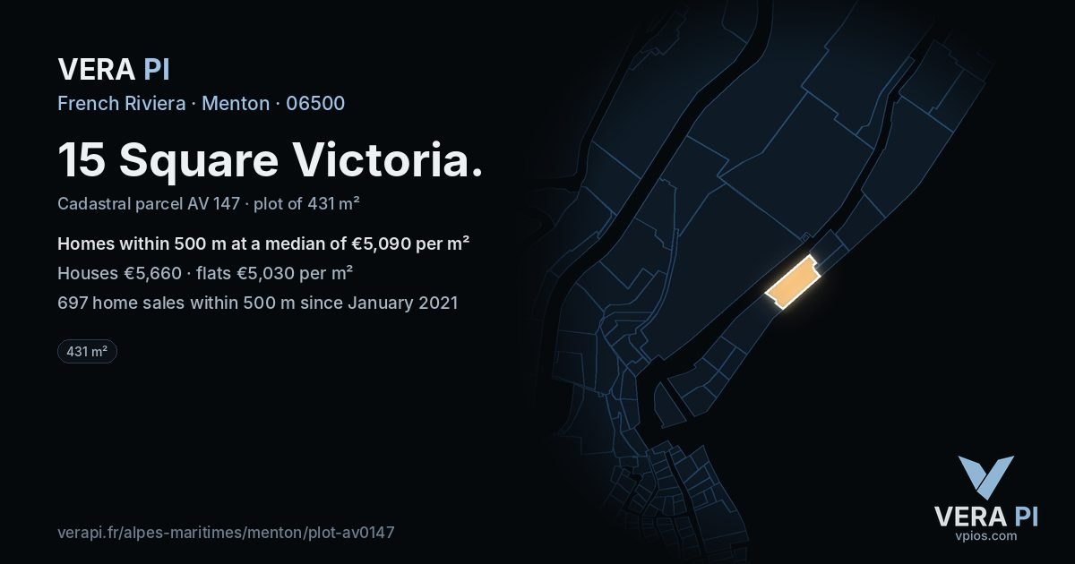 15 Square Victoria, Menton at night – the plot lit, the parcels around coloured by the prices near them