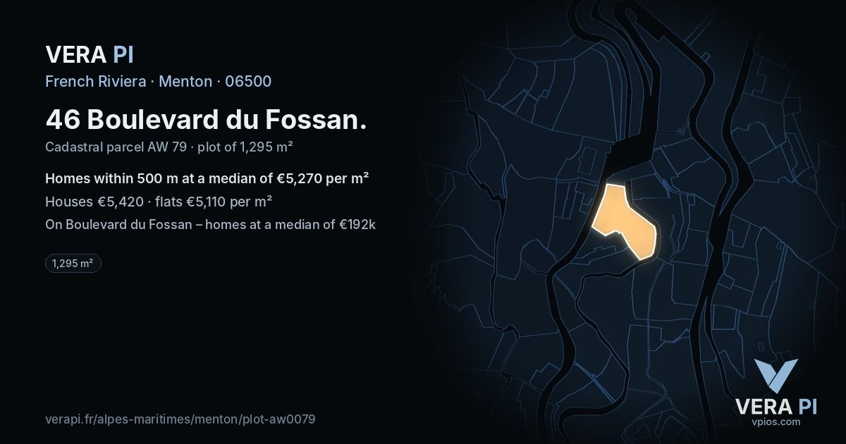 46 Boulevard du Fossan, Menton at night – the plot lit, the parcels around coloured by the prices near them