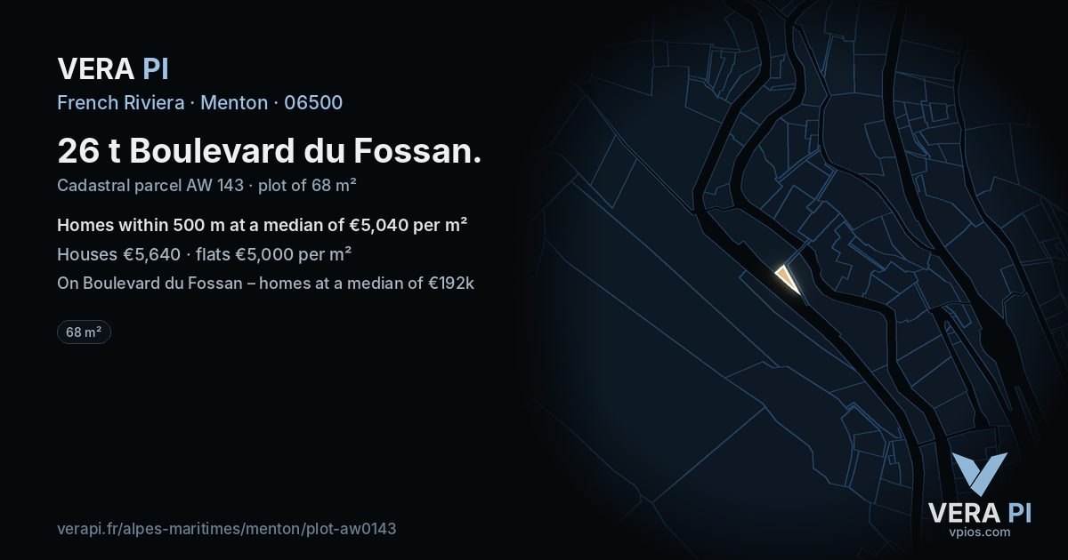 26 t Boulevard du Fossan, Menton at night – the plot lit, the parcels around coloured by the prices near them