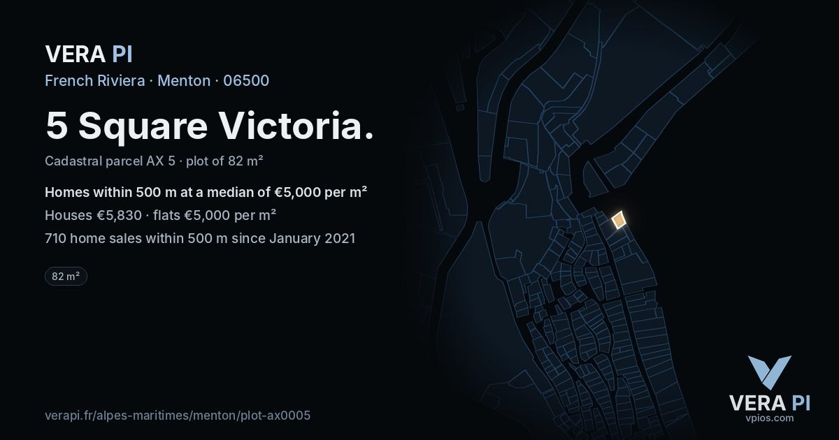 5 Square Victoria, Menton at night – the plot lit, the parcels around coloured by the prices near them