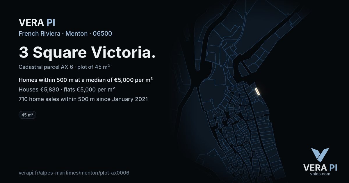 3 Square Victoria, Menton at night – the plot lit, the parcels around coloured by the prices near them