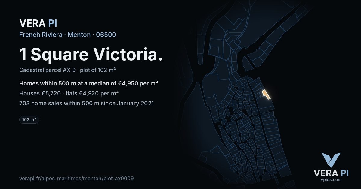 1 Square Victoria, Menton at night – the plot lit, the parcels around coloured by the prices near them