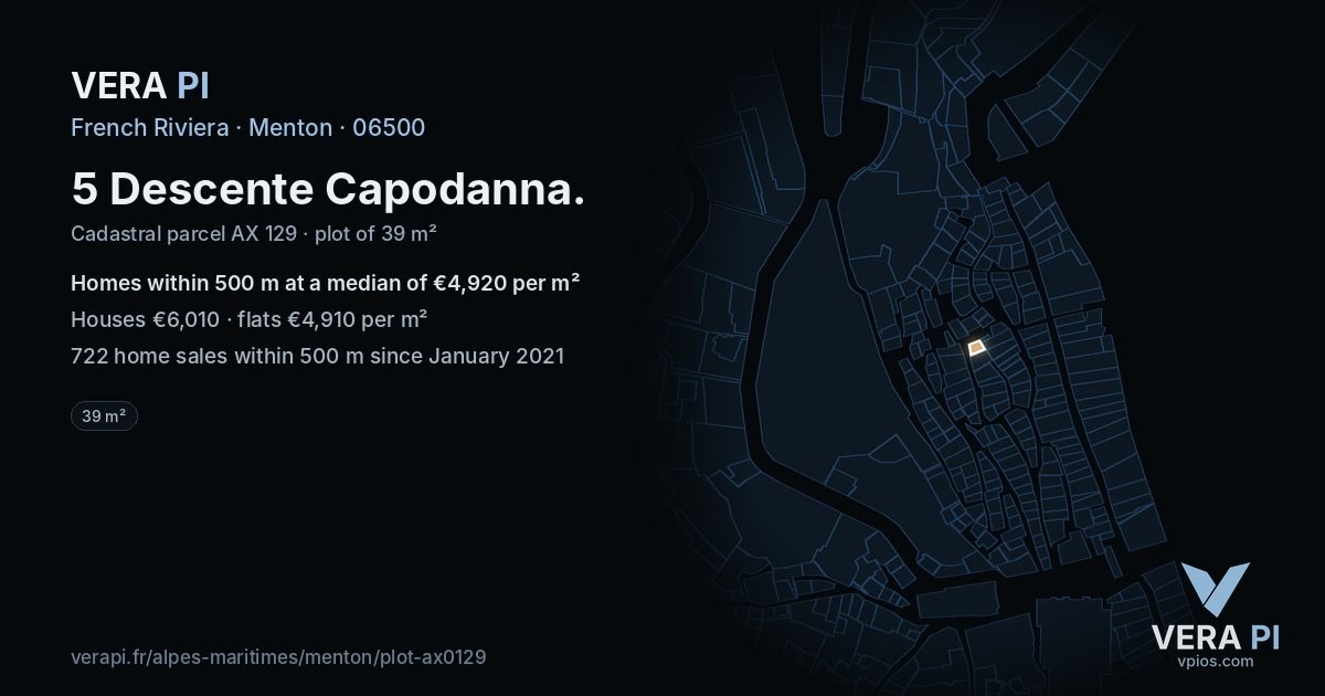 5 Descente Capodanna, Menton at night – the plot lit, the parcels around coloured by the prices near them