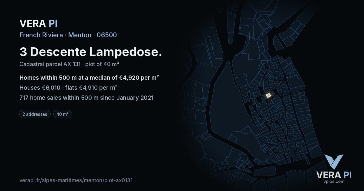 3 Descente Lampedose, Menton at night – the plot lit, the parcels around coloured by the prices near them