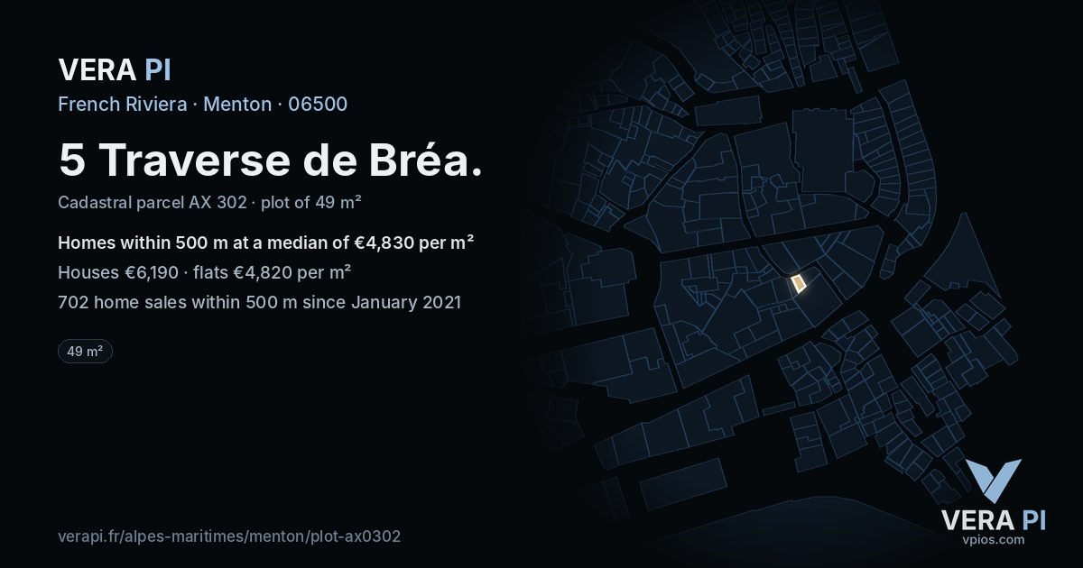 5 Traverse de Bréa, Menton at night – the plot lit, the parcels around coloured by the prices near them