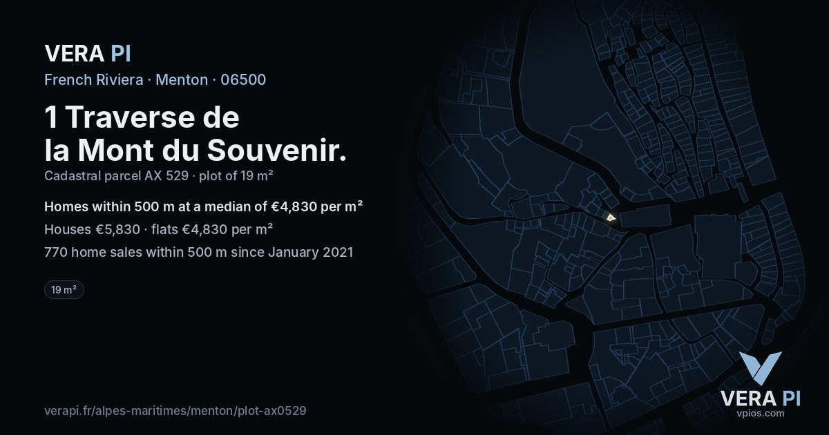 1 Traverse de la Mont du Souvenir, Menton at night – the plot lit, the parcels around coloured by the prices near them
