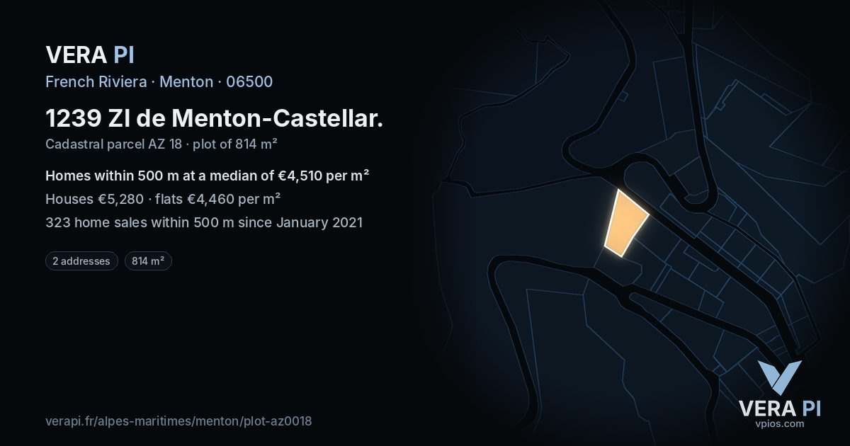 1239 ZI de Menton-Castellar, Menton at night – the plot lit, the parcels around coloured by the prices near them
