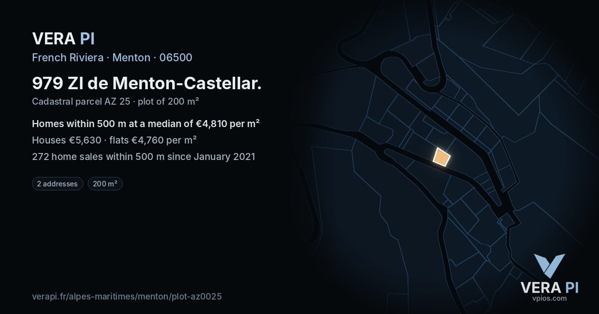 979 ZI de Menton-Castellar, Menton at night – the plot lit, the parcels around coloured by the prices near them