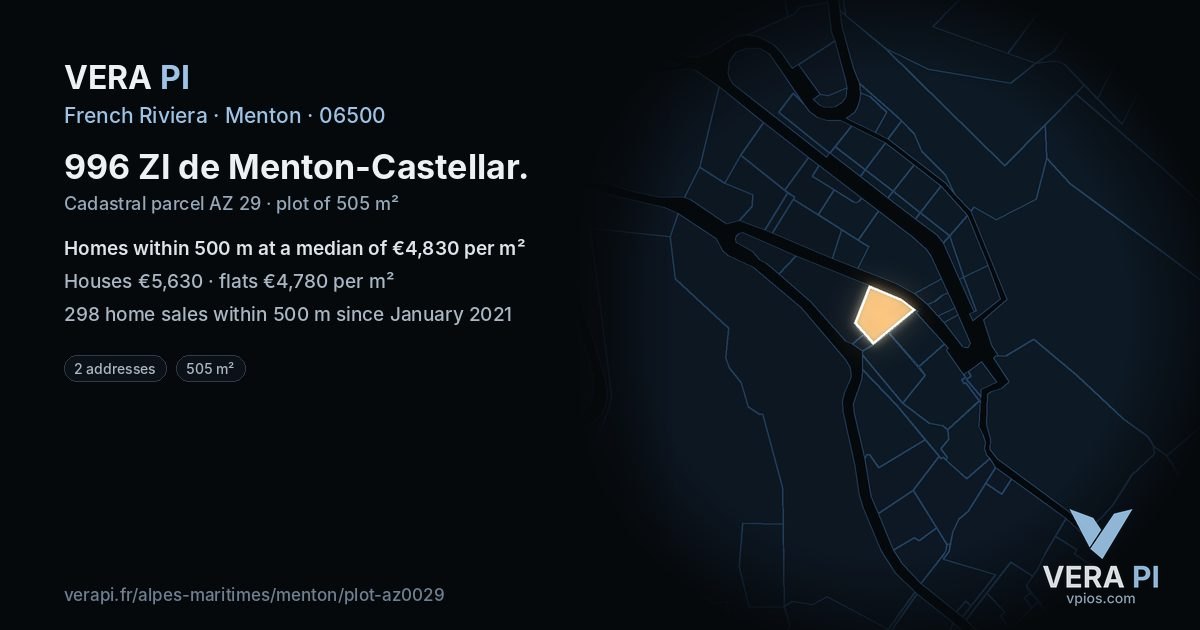 996 ZI de Menton-Castellar, Menton at night – the plot lit, the parcels around coloured by the prices near them