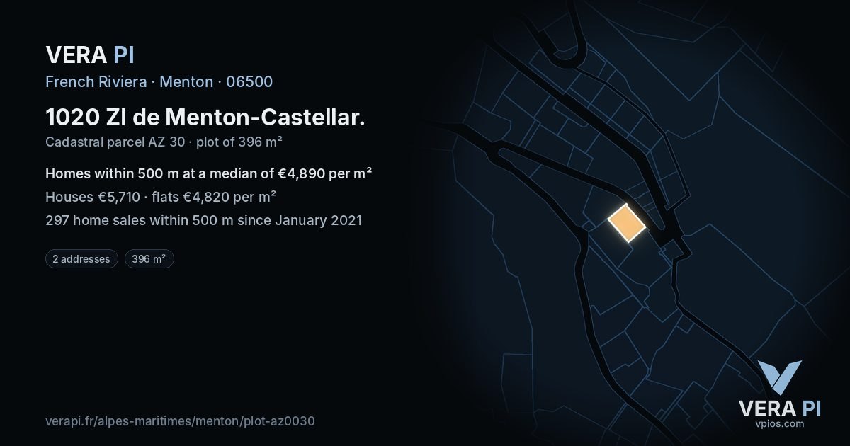 1020 ZI de Menton-Castellar, Menton at night – the plot lit, the parcels around coloured by the prices near them