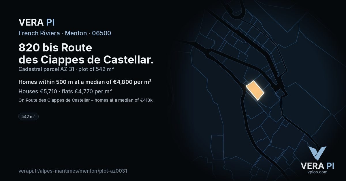 820 bis Route des Ciappes de Castellar, Menton at night – the plot lit, the parcels around coloured by the prices near them