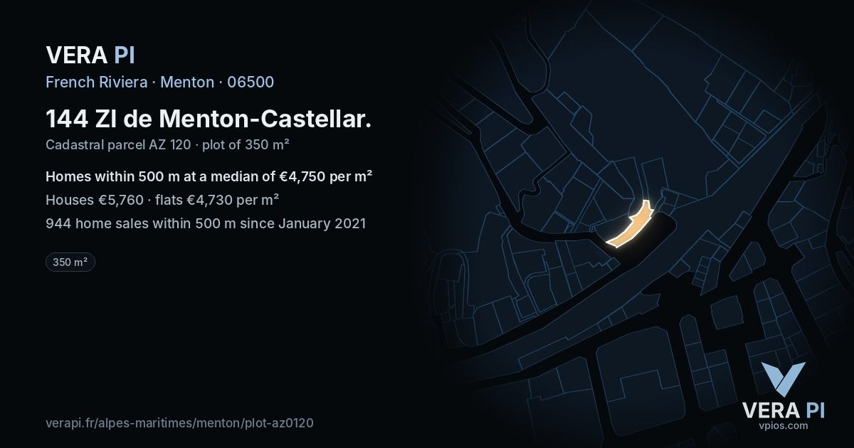 144 ZI de Menton-Castellar, Menton at night – the plot lit, the parcels around coloured by the prices near them
