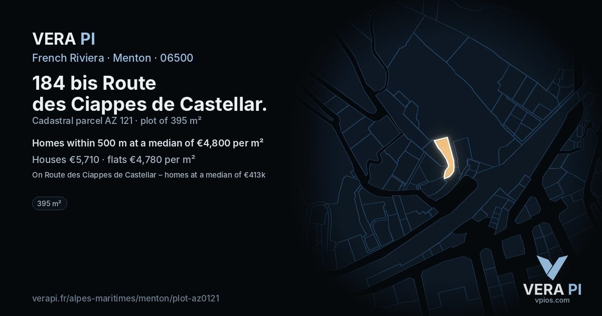 184 bis Route des Ciappes de Castellar, Menton at night – the plot lit, the parcels around coloured by the prices near them