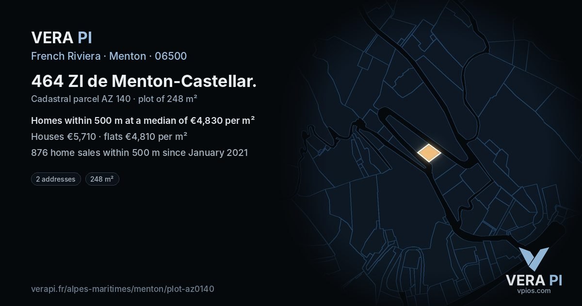 464 ZI de Menton-Castellar, Menton at night – the plot lit, the parcels around coloured by the prices near them