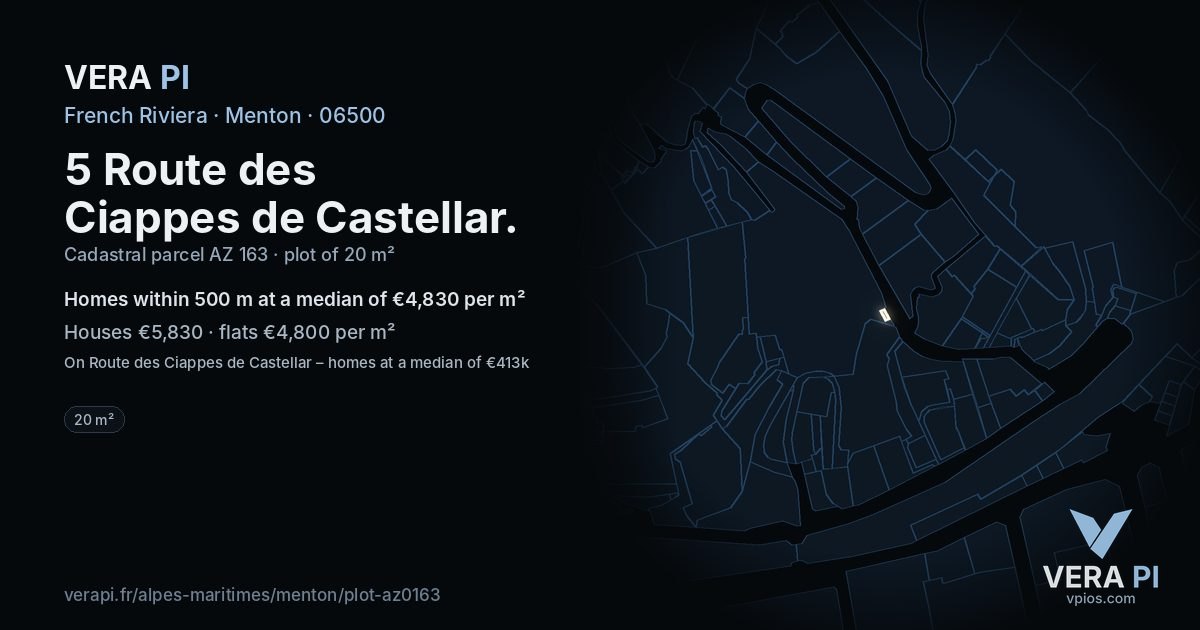 5 Route des Ciappes de Castellar, Menton at night – the plot lit, the parcels around coloured by the prices near them