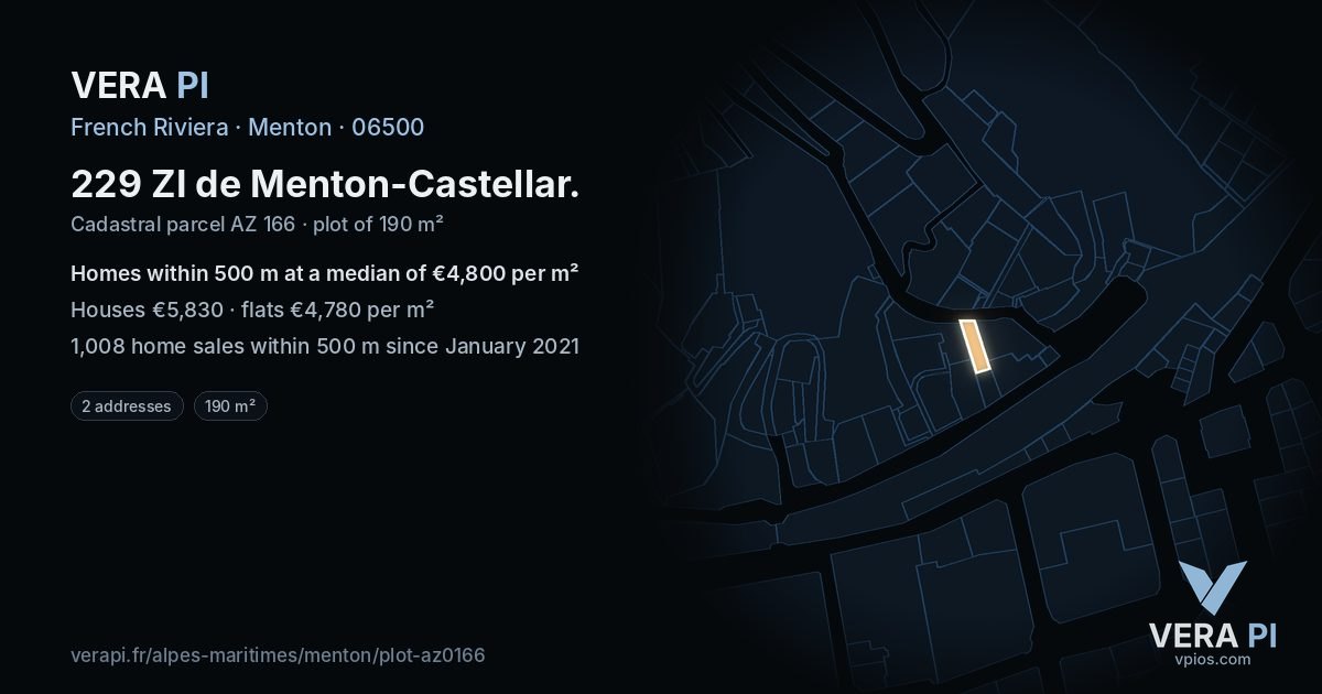 229 ZI de Menton-Castellar, Menton at night – the plot lit, the parcels around coloured by the prices near them