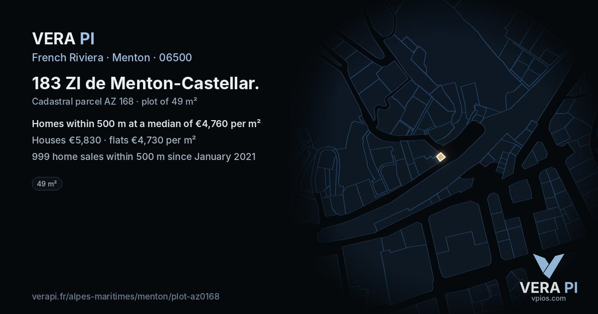 183 ZI de Menton-Castellar, Menton at night – the plot lit, the parcels around coloured by the prices near them