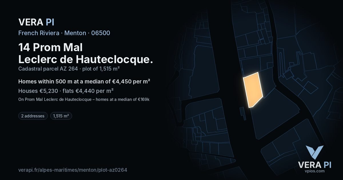 14 Prom Mal Leclerc de Hauteclocque, Menton at night – the plot lit, the parcels around coloured by the prices near them