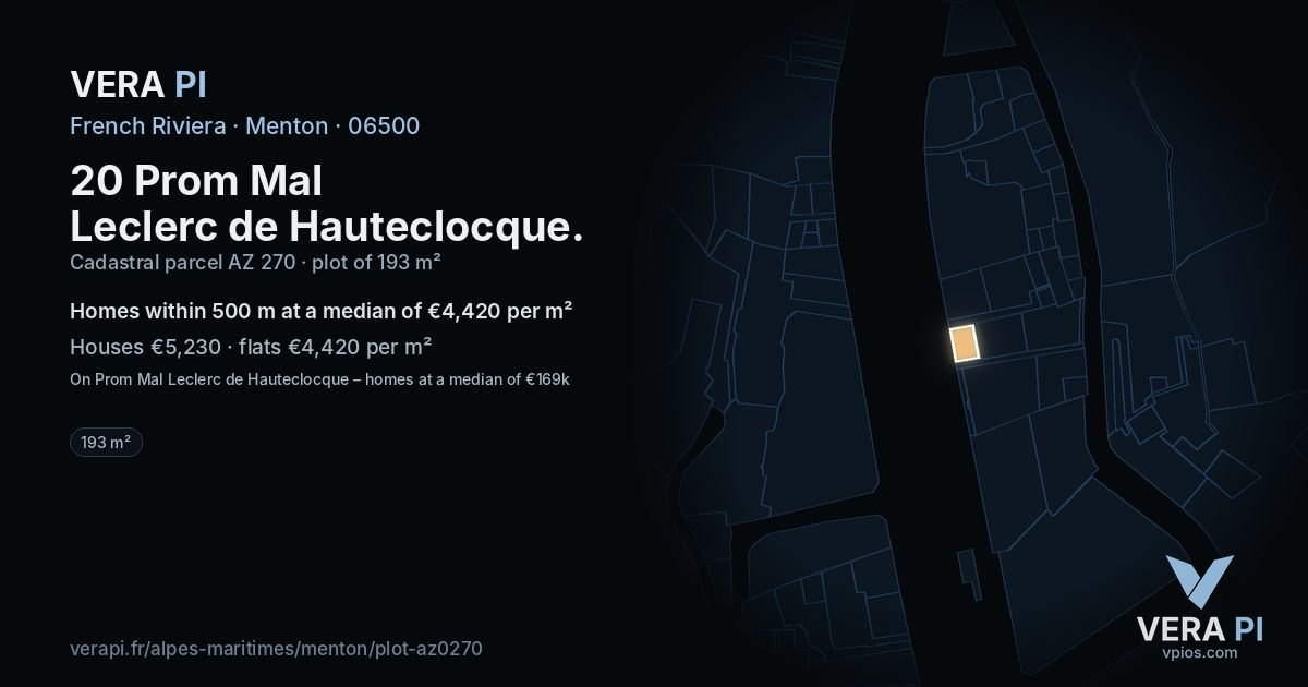 20 Prom Mal Leclerc de Hauteclocque, Menton at night – the plot lit, the parcels around coloured by the prices near them
