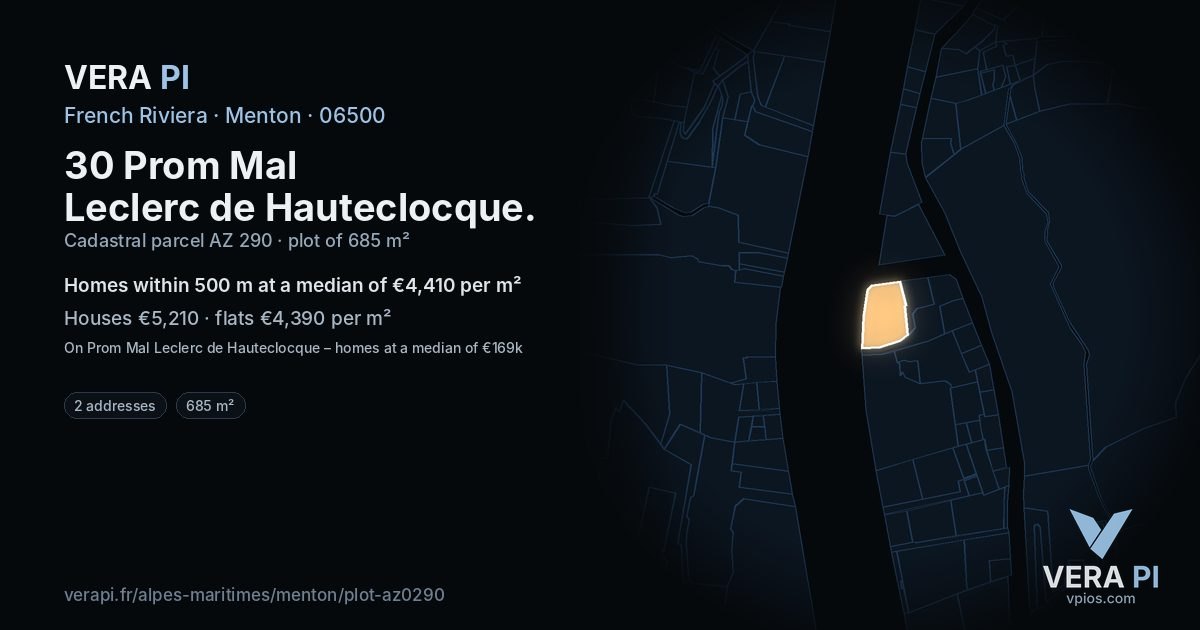 30 Prom Mal Leclerc de Hauteclocque, Menton at night – the plot lit, the parcels around coloured by the prices near them