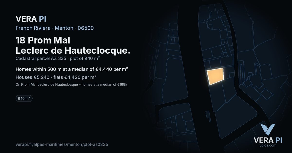 18 Prom Mal Leclerc de Hauteclocque, Menton at night – the plot lit, the parcels around coloured by the prices near them
