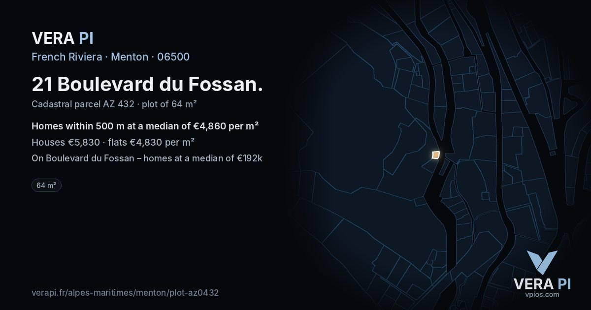 21 Boulevard du Fossan, Menton at night – the plot lit, the parcels around coloured by the prices near them