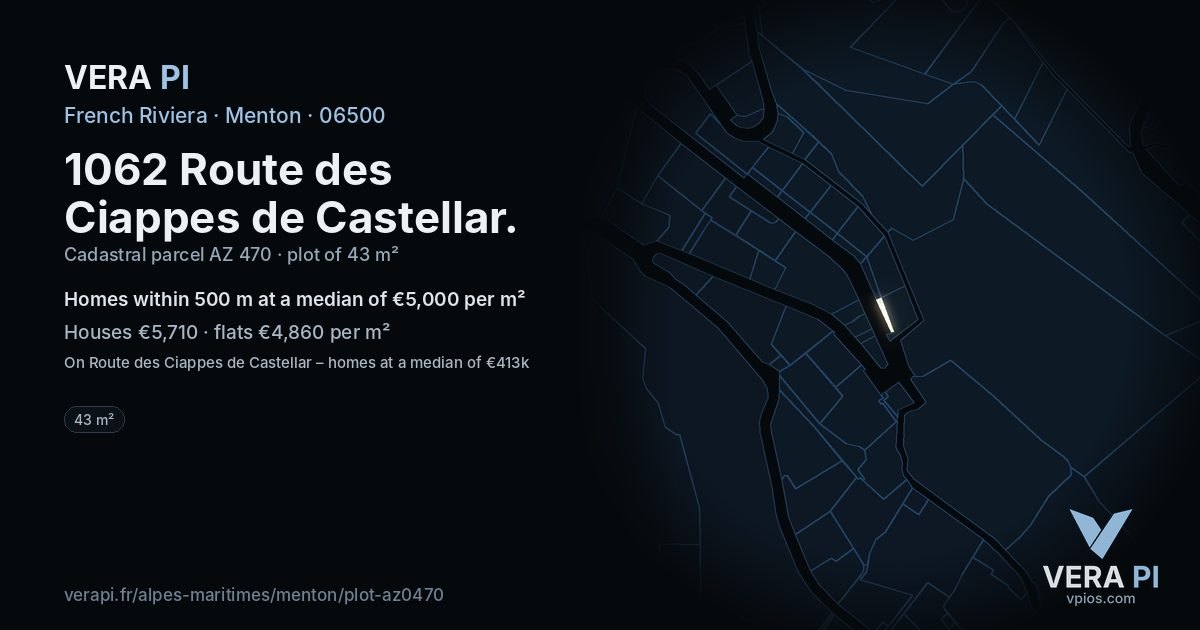 1062 Route des Ciappes de Castellar, Menton at night – the plot lit, the parcels around coloured by the prices near them