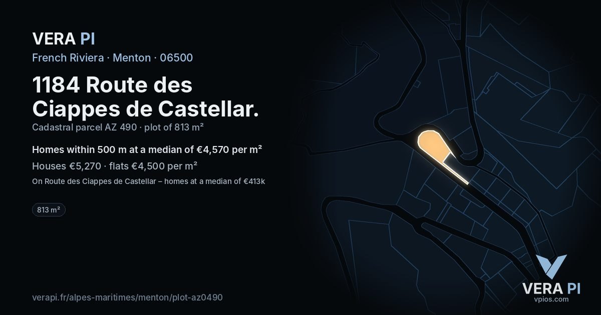 1184 Route des Ciappes de Castellar, Menton at night – the plot lit, the parcels around coloured by the prices near them