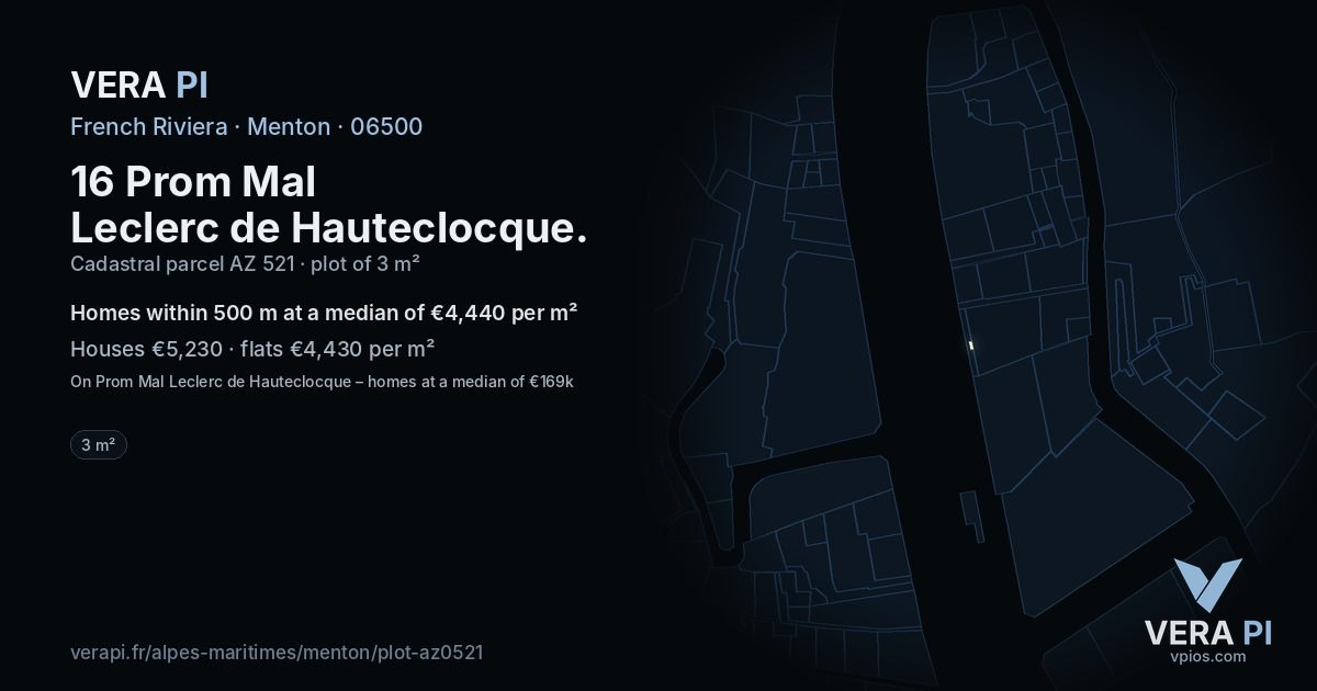 16 Prom Mal Leclerc de Hauteclocque, Menton at night – the plot lit, the parcels around coloured by the prices near them