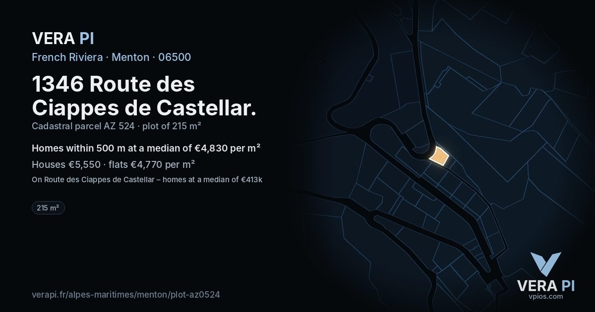 1346 Route des Ciappes de Castellar, Menton at night – the plot lit, the parcels around coloured by the prices near them
