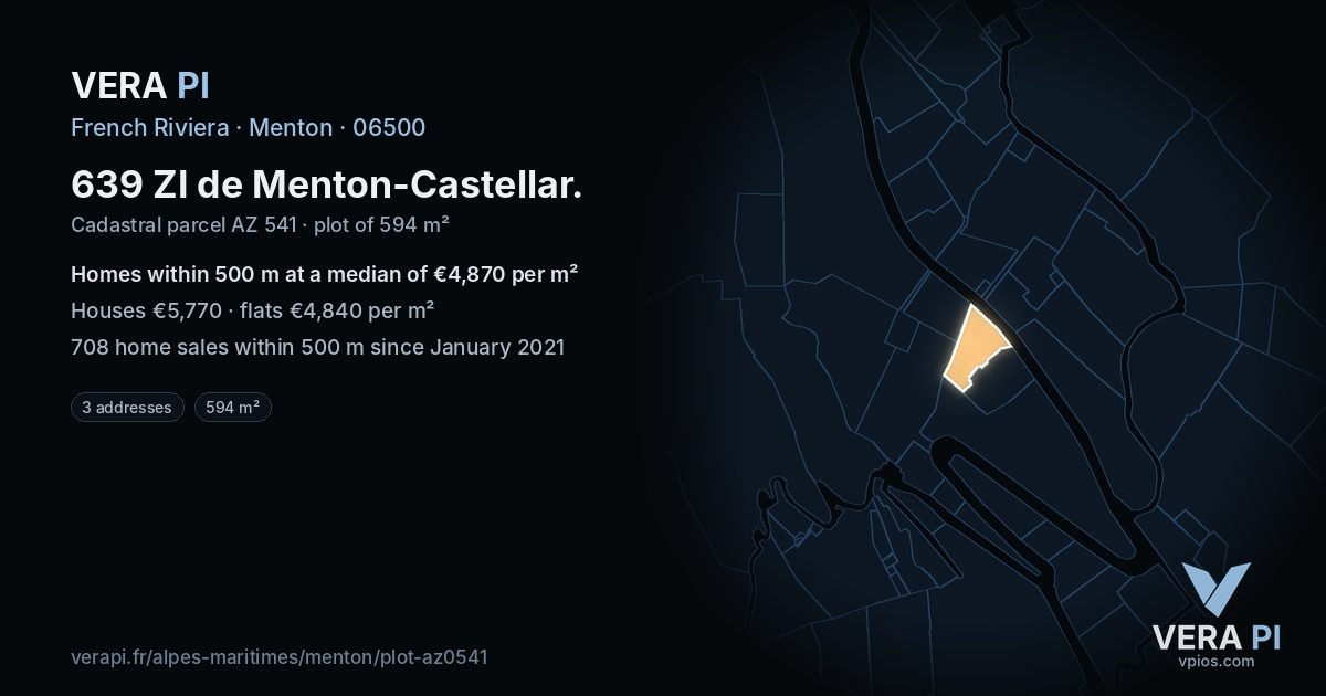 639 ZI de Menton-Castellar, Menton at night – the plot lit, the parcels around coloured by the prices near them