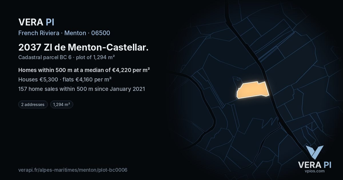 2037 ZI de Menton-Castellar, Menton at night – the plot lit, the parcels around coloured by the prices near them