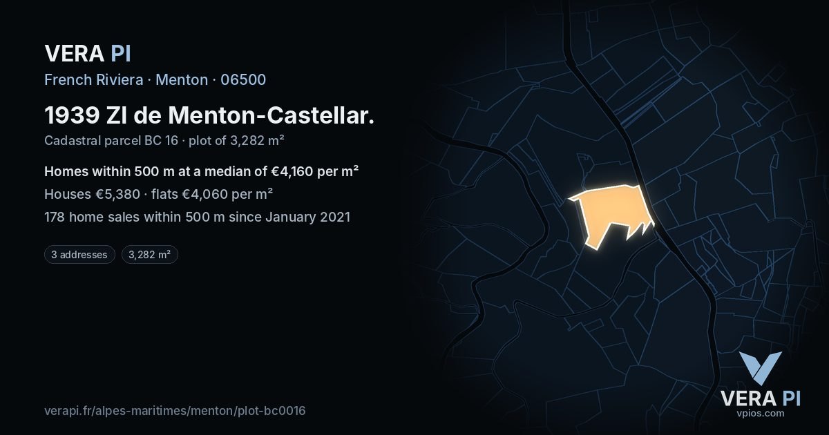 1939 ZI de Menton-Castellar, Menton at night – the plot lit, the parcels around coloured by the prices near them