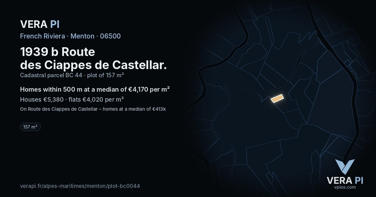 1939 b Route des Ciappes de Castellar, Menton at night – the plot lit, the parcels around coloured by the prices near them