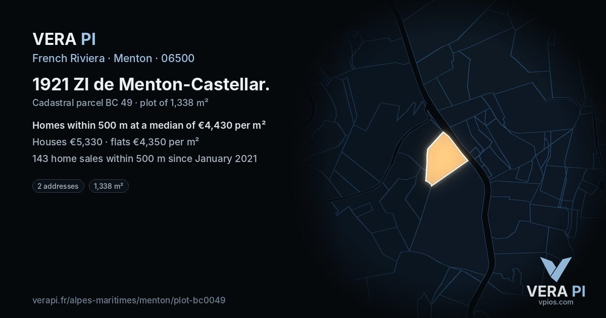 1921 ZI de Menton-Castellar, Menton at night – the plot lit, the parcels around coloured by the prices near them