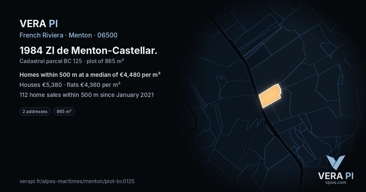 1984 ZI de Menton-Castellar, Menton at night – the plot lit, the parcels around coloured by the prices near them