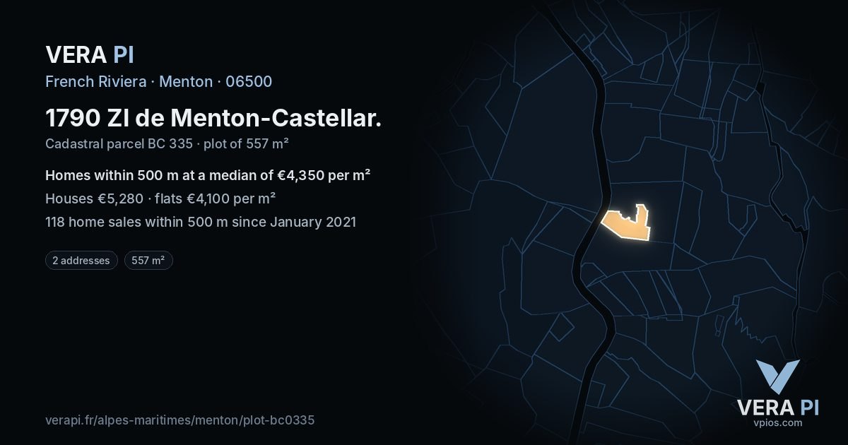 1790 ZI de Menton-Castellar, Menton at night – the plot lit, the parcels around coloured by the prices near them