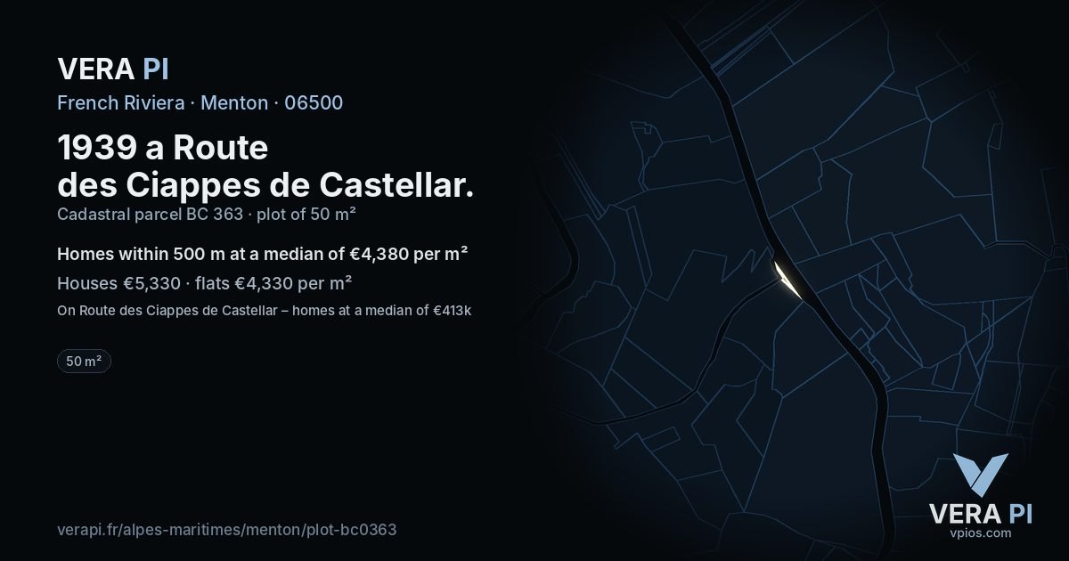 1939 a Route des Ciappes de Castellar, Menton at night – the plot lit, the parcels around coloured by the prices near them