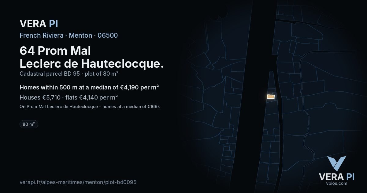 64 Prom Mal Leclerc de Hauteclocque, Menton at night – the plot lit, the parcels around coloured by the prices near them