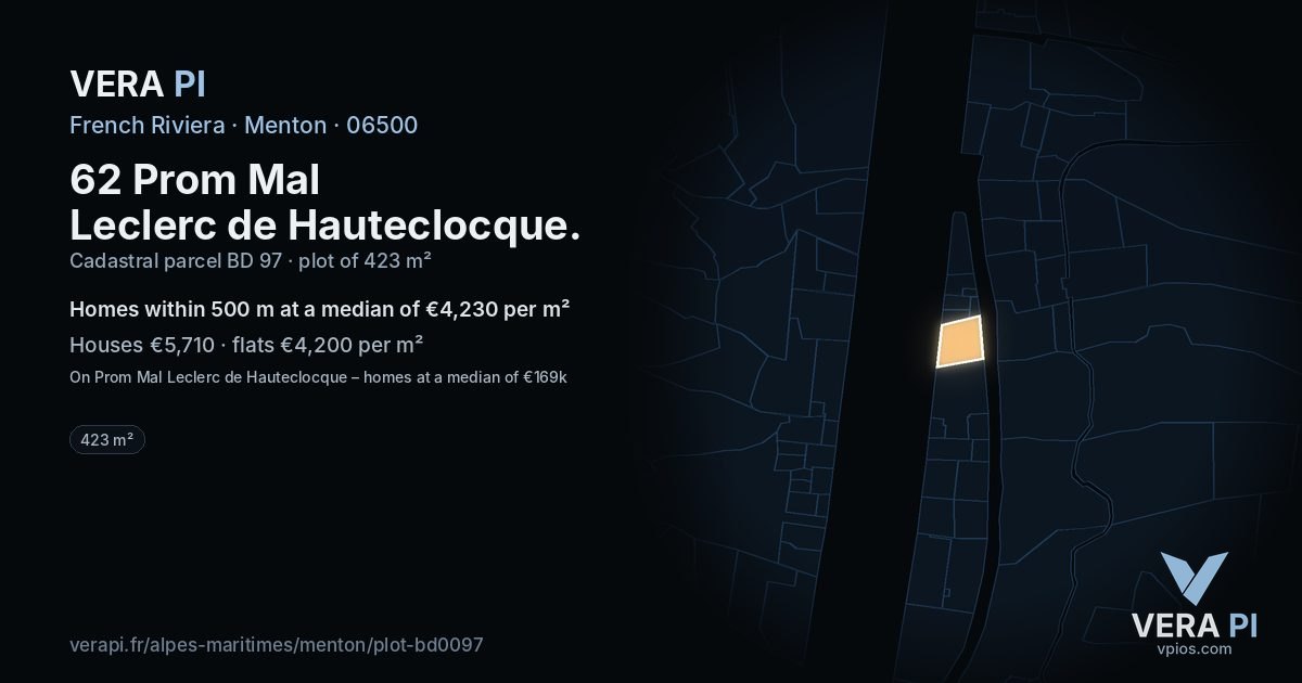 62 Prom Mal Leclerc de Hauteclocque, Menton at night – the plot lit, the parcels around coloured by the prices near them