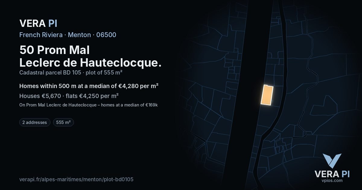 50 Prom Mal Leclerc de Hauteclocque, Menton at night – the plot lit, the parcels around coloured by the prices near them