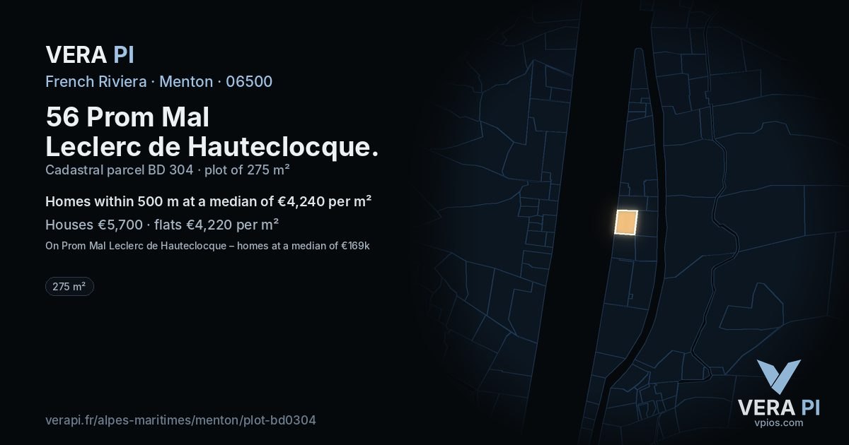 56 Prom Mal Leclerc de Hauteclocque, Menton at night – the plot lit, the parcels around coloured by the prices near them
