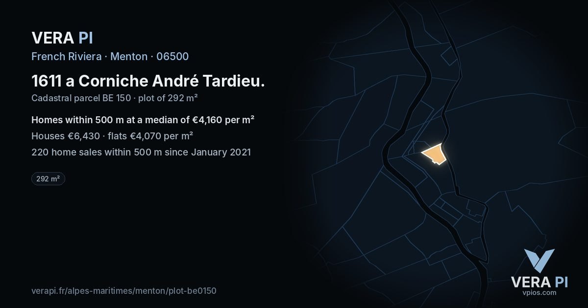 1611 a Corniche André Tardieu, Menton at night – the plot lit, the parcels around coloured by the prices near them